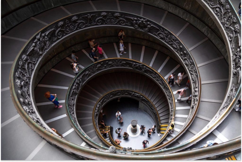 Vatican Museums stairs with people